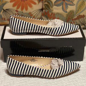 Navy Blue and White Striped Flats